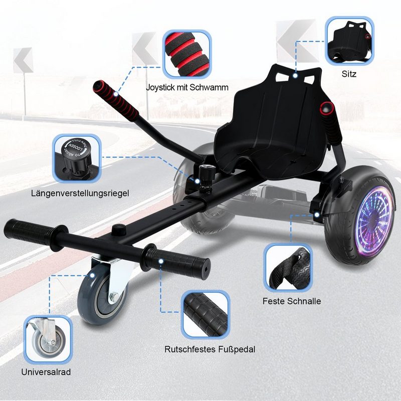 Clanmacy Balance Scooter Kart »Hoverboard Sitz Hoverkart für Hover Board Erweiterung für 6.5-10 Zoll Sitzscooter für 2 Wheel BalancingScooter Verstellbarer Karting-Halterung geeignet für Erwachsene und Kinder«